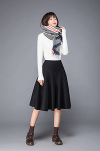 skirt with pockets, warm winter skirt, black wool skirt, midi skirt, pleated wool skirt, ladies skirt, winter skirt, womens skirt, c1225