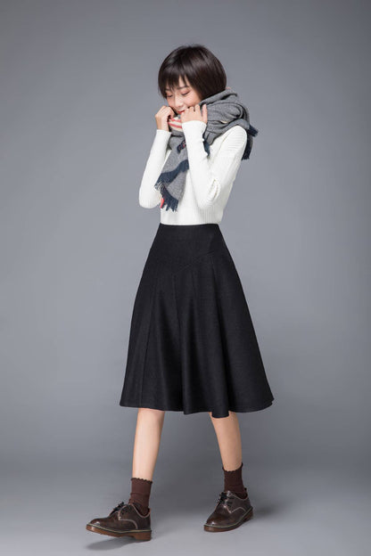 skirt with pockets, warm winter skirt, black wool skirt, midi skirt, pleated wool skirt, ladies skirt, winter skirt, womens skirt, c1225