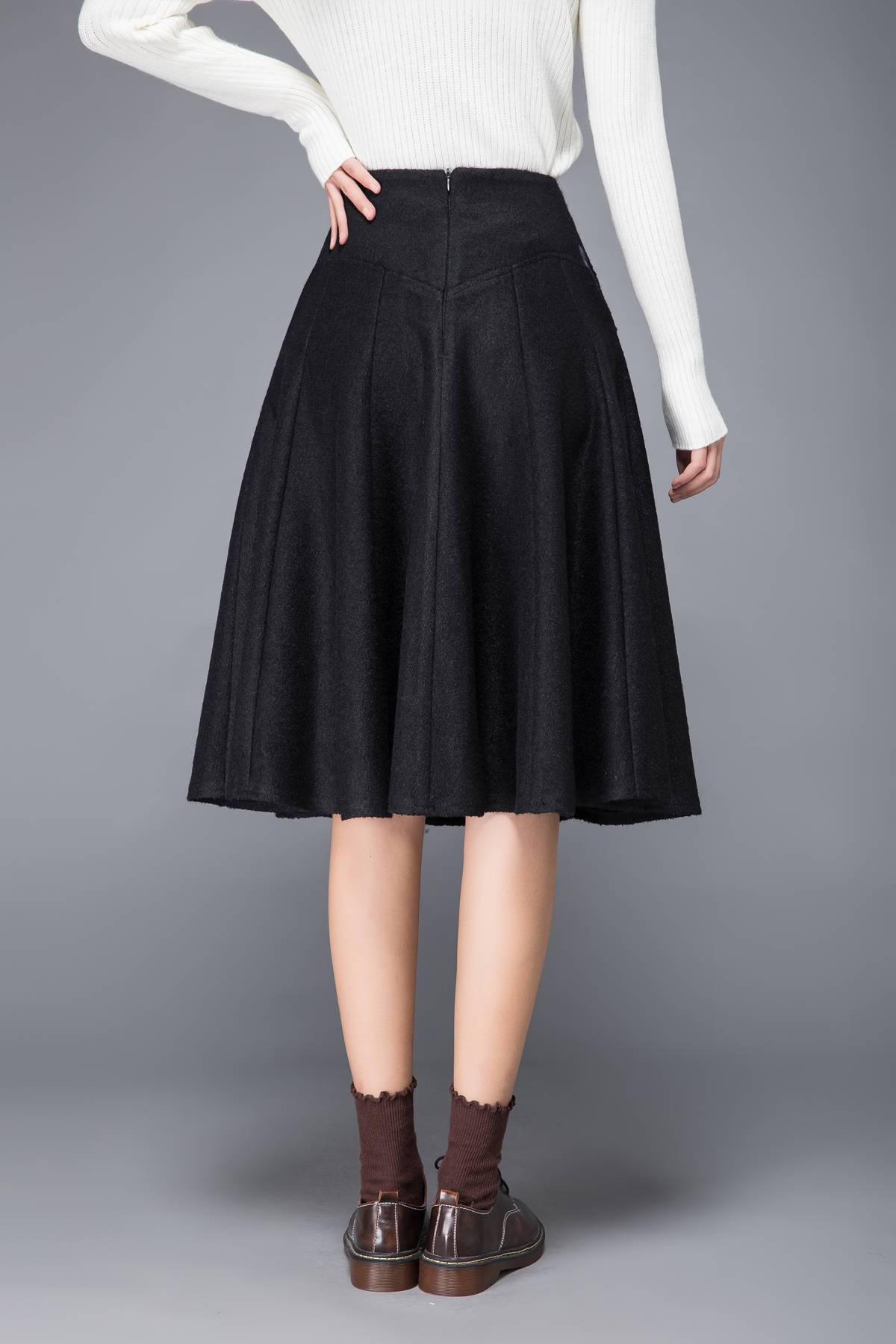 skirt with pockets, warm winter skirt, black wool skirt, midi skirt, pleated wool skirt, ladies skirt, winter skirt, womens skirt, c1225