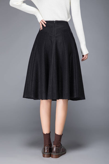 skirt with pockets, warm winter skirt, black wool skirt, midi skirt, pleated wool skirt, ladies skirt, winter skirt, womens skirt, c1225