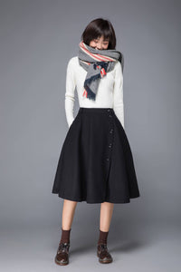 winter skirt, wool skirt, midi skirt, skirt with pockets, black skirt, swing skirt, button skirt, womens skirt, handmade skirt, skirt c1226