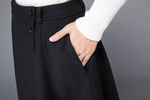 winter skirt, wool skirt, midi skirt, skirt with pockets, black skirt, swing skirt, button skirt, womens skirt, handmade skirt, skirt c1226