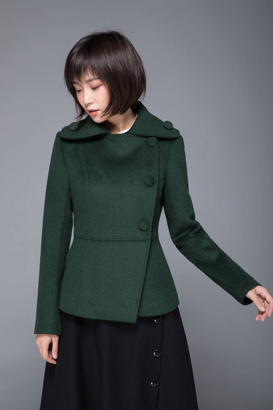 winter coat, mini coat, green coat, wool coat, women coat, asymmetric coat, coat with pockets, warm coat, vintage wool coat, coat C1227