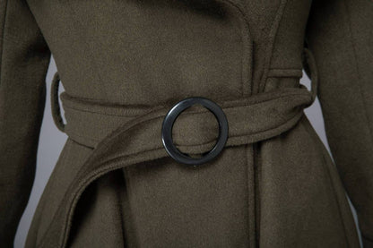 long coat, winter coat, wool coat, warm coat, trench coat, army green coat, fitted coat, swing coat, coat with pockets, handmade coats C1228