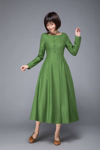 Long green dress, Warm dress, Wool winter dress, Elegant dress, Women dress, Tailored dress, Maxi dress, spring dress, Classic dress,  C1230