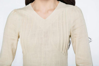 Mini linen dress, linen dress, beige dress woman, woman summer dresses, linen summer dress, knee length dress, classic girl dress C1072