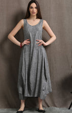 Load image into Gallery viewer, Gray Maxi Dress - Linen Sleeveless Long Marl Grey Summer Dress with Tulip Shaped Skirt Handmade Plus Size Dress C417
