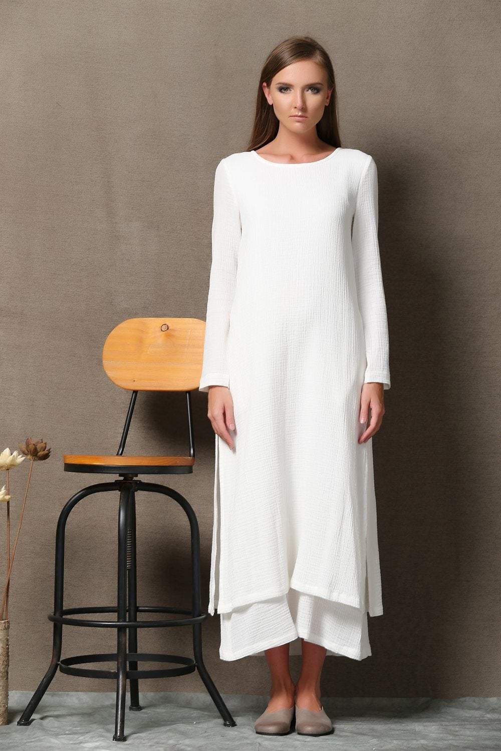 long dress, White linen dress, linen clothing, maxi dress, layered dre YLISTYLE long dress, White linen dress, linen clothing, maxi dress, layered dre YLISTYLE