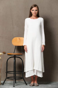 long dress, White linen dress, linen clothing, maxi dress, layered dress, long sleeve dress, white cotton dress, women white dress C554