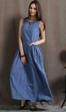 Load image into Gallery viewer, Maxi Linen Dress - Blue Long Casual Comfortable Sleeveless Women&#39;s Summer Dress with 2 Large Pockets C426
