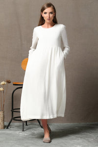 Casual long sleeve white maxi dress C555