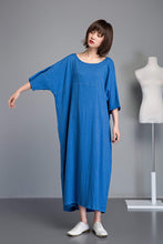 Load image into Gallery viewer, Blue linen dress, Plus size linen dress, linen dress, long sleeve dress, long linen dress, loose linen dress, summer linen dress  C1236
