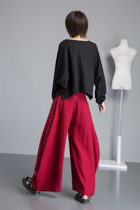Red linen pants, long linen pants with pockets, handmade fashion wide leg pants, loose and casual pants for elegant women C1261