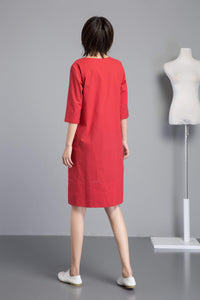 summer women linen dress with loose waist C1259