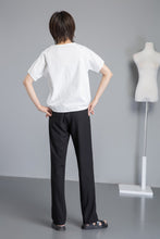 Load image into Gallery viewer, white linen top, oversized linen top, linen blouse for summer, loose and casual blouse, linen loose blouse, short sleeve blouse C1264
