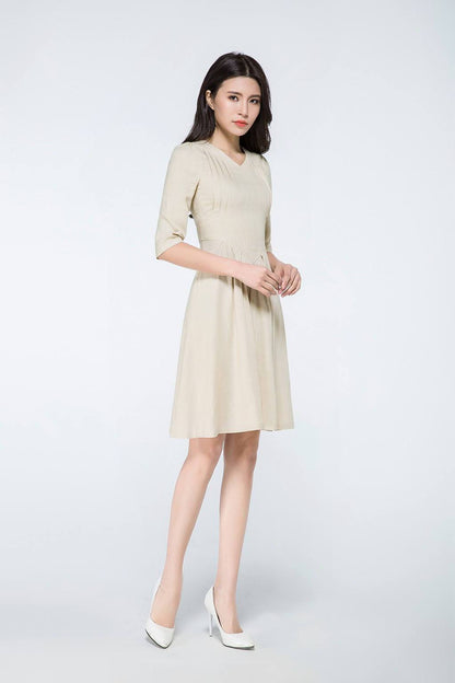 Mini linen dress, linen dress, beige dress woman, woman summer dresses, linen summer dress, knee length dress, classic girl dress C1072