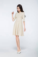 Load image into Gallery viewer, Mini linen dress, linen dress, beige dress woman, woman summer dresses, linen summer dress, knee length dress, classic girl dress C1072
