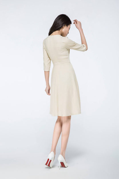 Mini linen dress, linen dress, beige dress woman, woman summer dresses, linen summer dress, knee length dress, classic girl dress C1072