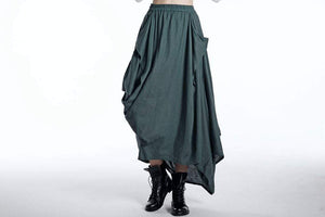 Green Linen Skirt, long linen skirt, linen skirt, Maxi Asymmetrical Hemline with Pockets All-Seasons Skirt, asymmetrical linen skirt C524