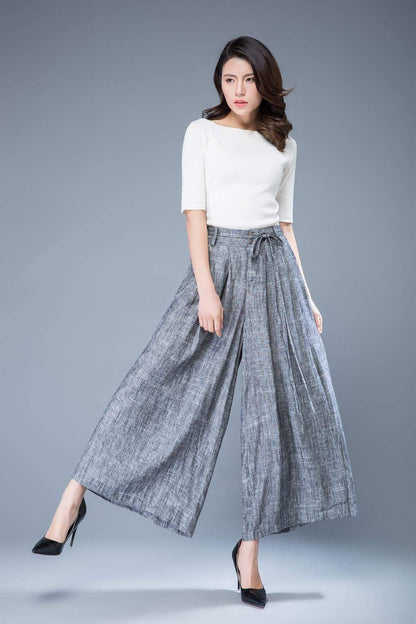 linen pants, linen trousers, high waisted trousers, wide leg pants women, grey linen pants, palazzo pants, linen pants women C1039