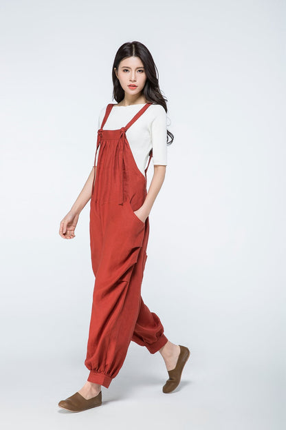 Linen jumpsuit, loose Linen jumpsuit, Linen jumpsuit women, Linen pants, linen overalls, Wide leg jumpsuit, plus size linen pants C1058