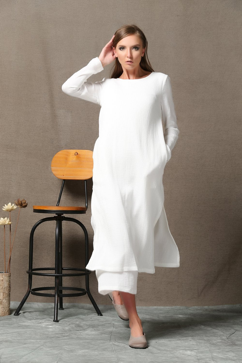 long dress, White linen dress, linen clothing, maxi dress, layered dre YLISTYLE long dress, White linen dress, linen clothing, maxi dress, layered dre YLISTYLE