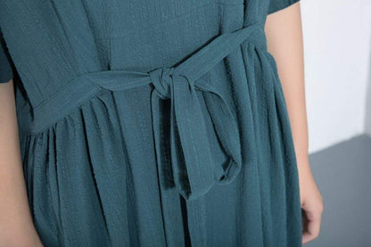 Green linen dress, loose linen dress, long linen dress, maxi linen dress, full length dress, drawstring dress, Plus size dress C1111