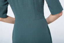 Load image into Gallery viewer, dark green dress, linen maxi dress, maxi dress with sleeves, linen dress, linen dress pattern, womens dresses, made to order dress  C1062
