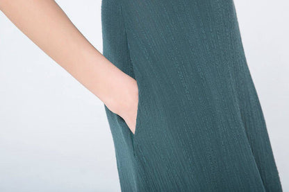 dark green dress, linen maxi dress, maxi dress with sleeves, linen dress, linen dress pattern, womens dresses, made to order dress  C1062