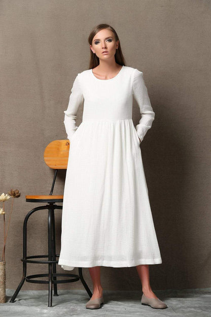 Casual long sleeve white maxi dress C555