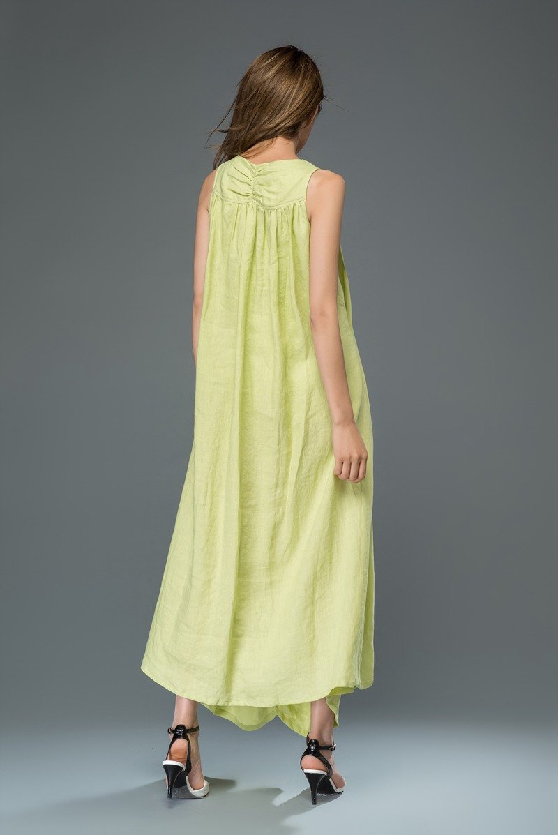 lime green linen dress, linen dress, long linen dress, maxi dress, sle –  Ylistyle