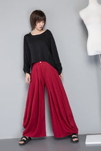 Load image into Gallery viewer, Red linen pants, long linen pants with pockets, handmade fashion wide leg pants, loose and casual pants for elegant women C1261
