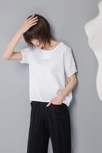 Load image into Gallery viewer, white linen top, oversized linen top, linen blouse for summer, loose and casual blouse, linen loose blouse, short sleeve blouse C1264
