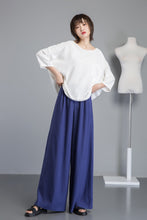 Load image into Gallery viewer, Blue linen pants, wide leg pants for elegant women, long blue linen pants for summer, custom plus size loose and casual pants C1266
