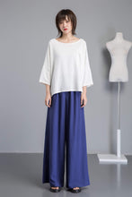 Load image into Gallery viewer, Blue linen pants, wide leg pants for elegant women, long blue linen pants for summer, custom plus size loose and casual pants C1266
