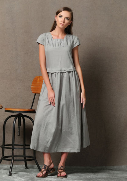 Gray Linen Dress, linen dress, long linen dress, woman dress, Short Sleeved dress, Loose linen dress, linen summer dress, casual dress C543