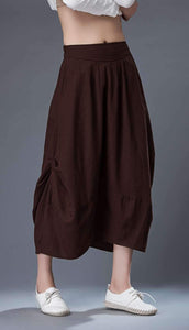 brown midi womens linen summer skirt C864