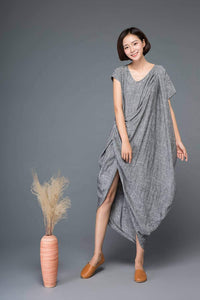Linen dress, maxi dress, gray dress, asymmetrical dress, summer linen dress, summer dress, womens dress, loose dress, custom dress  C1147