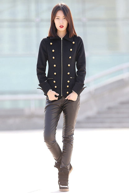 Military jacket womens, winter coat, wool jacket, black coat, military style jacket, wool military jacket, womens coat, designer coat C169