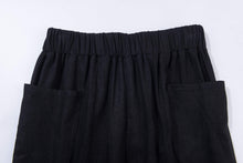 Load image into Gallery viewer, balck linen pants, black long linen pants with pocket, black women linen pants for summer, casual harem linen pants with elastic C1263
