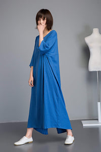 Blue linen dress, Plus size linen dress, linen dress, long sleeve dress, long linen dress, loose linen dress, summer linen dress  C1236