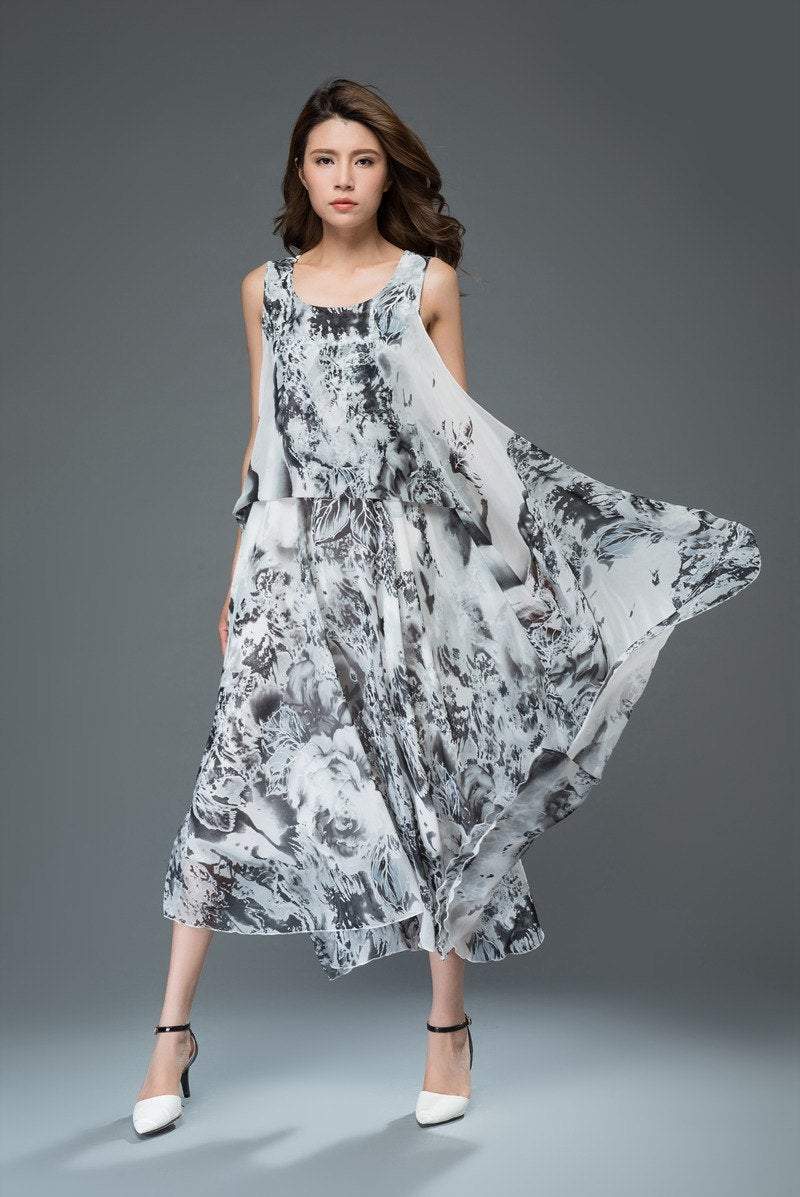 Swing printed summer chiffon dress C903