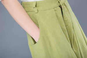 Lime green pants, loose fit pants, wide leg pants, womens pants, linen pants, loose linen pants, linen pants women, long linen pants  C1052