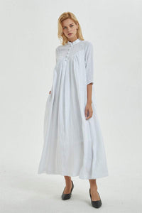 Linen dress, white linen dress, dress for women, maxi linen dress with pockets & buttons, oversized linen dress, linen causal dress C1272
