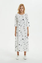 Load image into Gallery viewer, white print dress, maxi dress for women-wrap linen dress with drawstring-dress with pockets, summer linen dress for women, gift for herC1281
