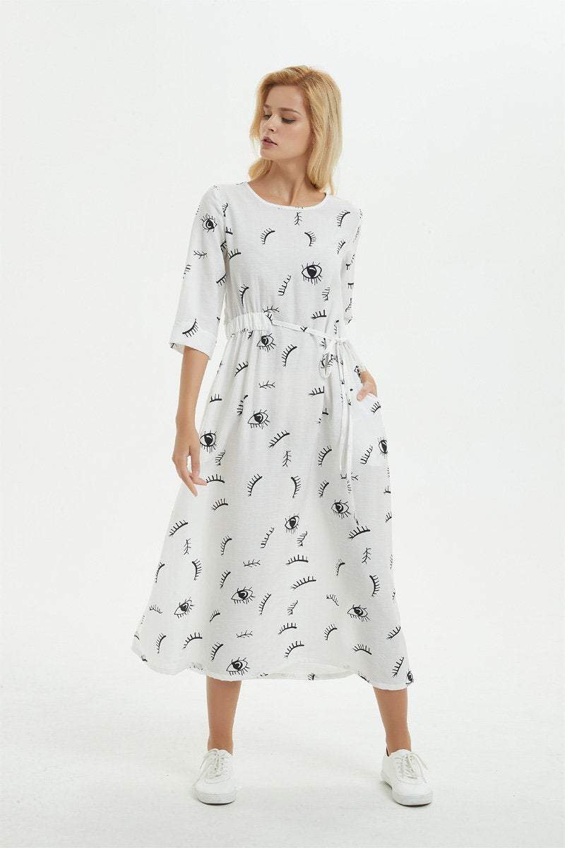 white print dress, maxi dress for women-wrap linen dress with drawstring-dress with pockets, summer linen dress for women, gift for herC1281