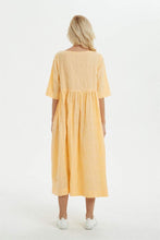 Load image into Gallery viewer, Yellow linen dress, midi womens dress for summer - dress for women, plus size linen dress with pockets, loose &amp; casual pleated dress C1279
