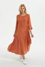 Load image into Gallery viewer, orange dress for summer -  women dress with pockets- loose &amp; casual dress, midi sleeve dress - maxi linen dress, gift for her C1276
