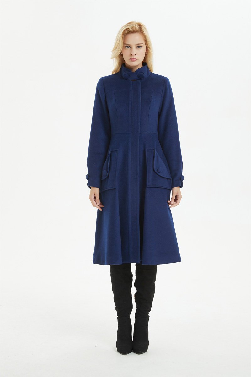 Blue coat, warm wool coat for winter, womens wool coat with pockets - custom midi fitted coat, elegant wool coat - best gift for her C1282