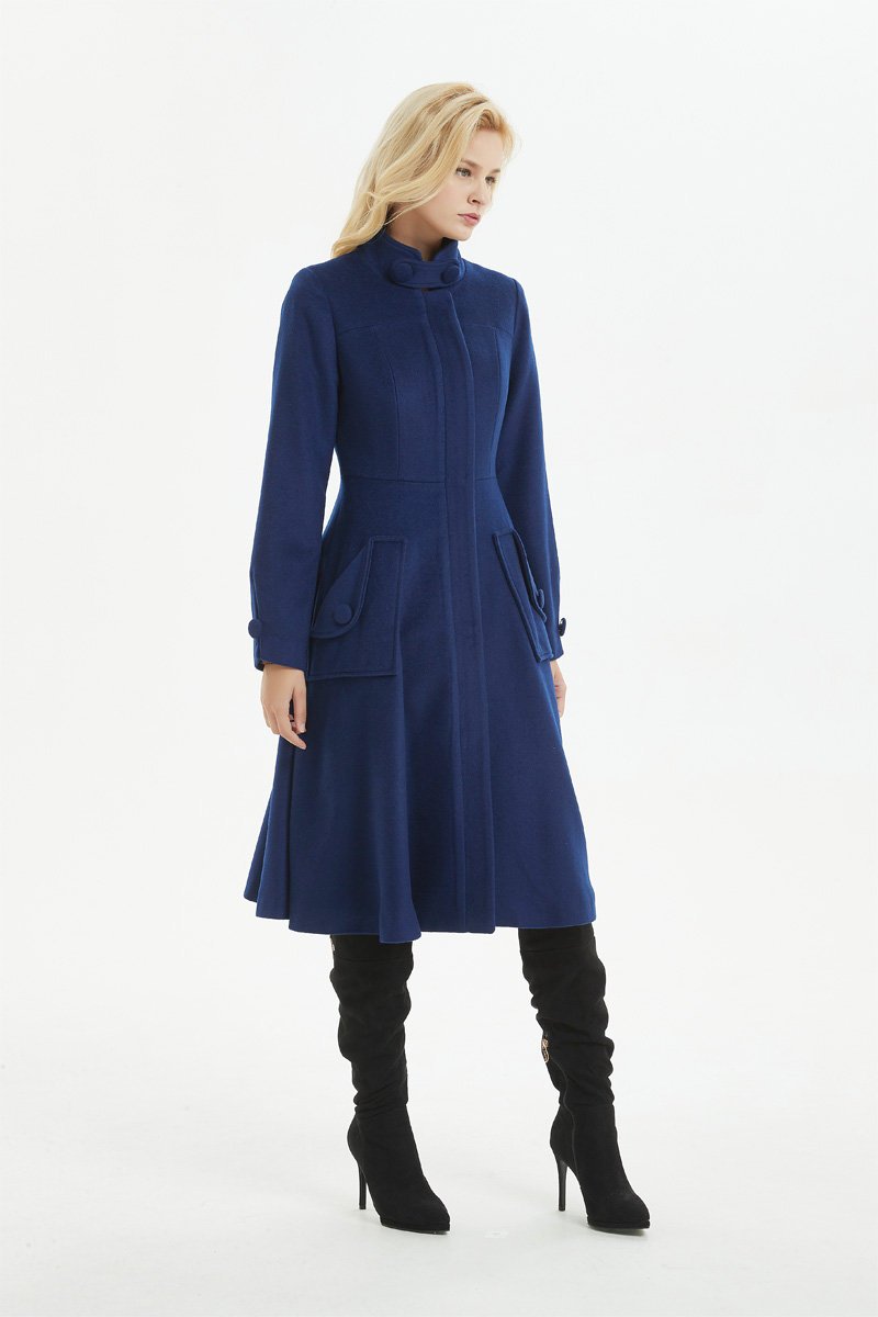 Blue coat, warm wool coat for winter, womens wool coat with pockets - custom midi fitted coat, elegant wool coat - best gift for her C1282